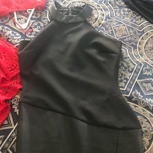 Black pleather cross neck dress